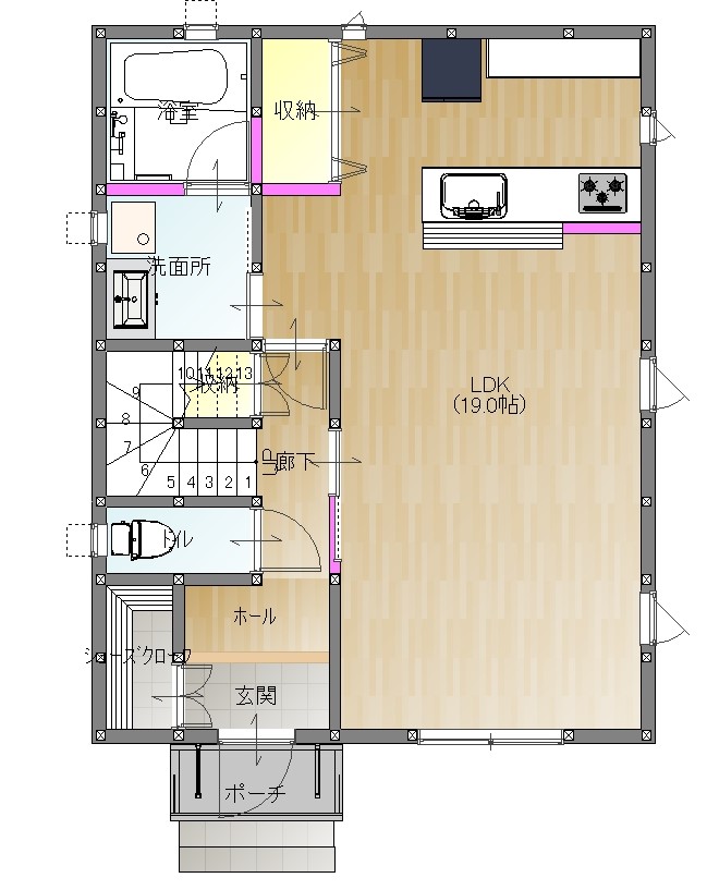 仙台市で30坪4ldkの間取りの注文住宅 ゆったりリビングで家族がくつろげる家の間取りプラン 仙台市で30坪 35坪の間取りでおしゃれな家 の注文住宅はアルボスの家