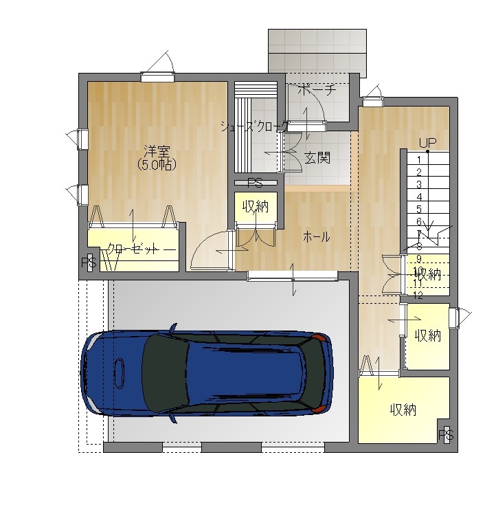 仙台市で23坪3ldkの間取りで3階建のガレージ付き都市型狭小住宅の間取りプラン 仙台市で30坪 35坪の間取りでおしゃれな家の注文住宅 はアルボスの家