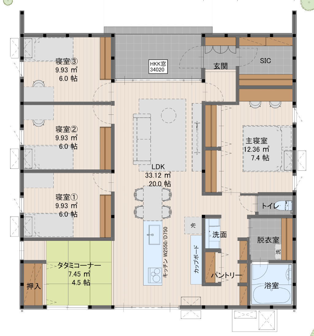 平屋の間取り　4LDK+タタミコーナー